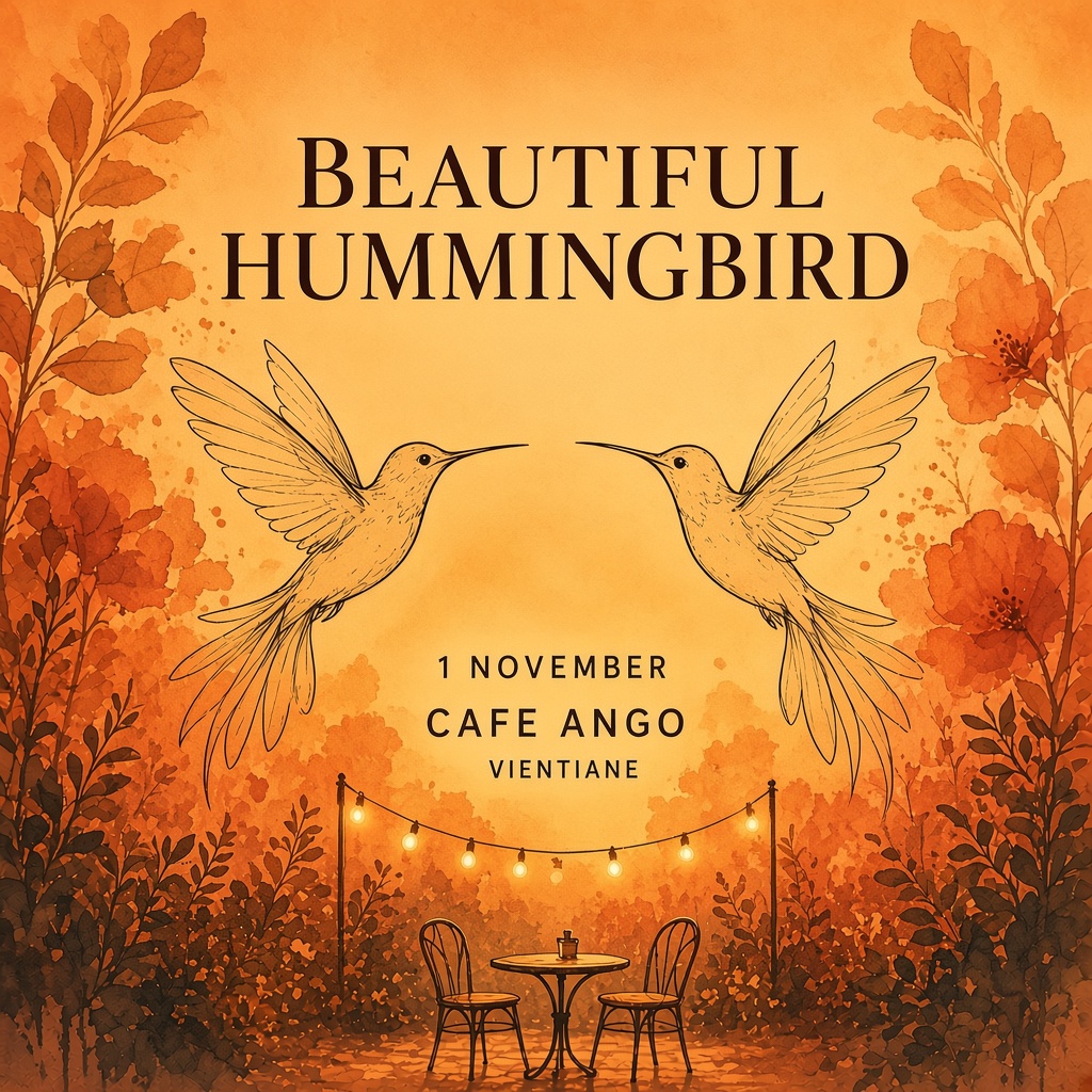 Beautiful Hummingbird at cafe ango (illustration)